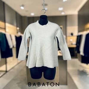 NEW,  BABATON, Ribbed Merino Wool Sweater, Small, Ivory